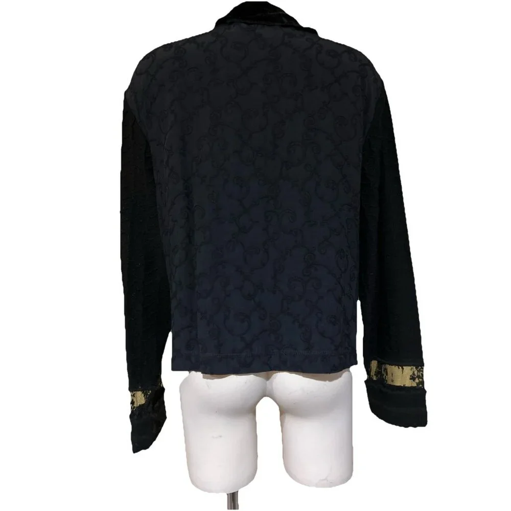 Witchy Jacket Womens L Black Velvet Patchwork Lace Crop Peek WhimsiGoth Fairy - Picture 10 of 13